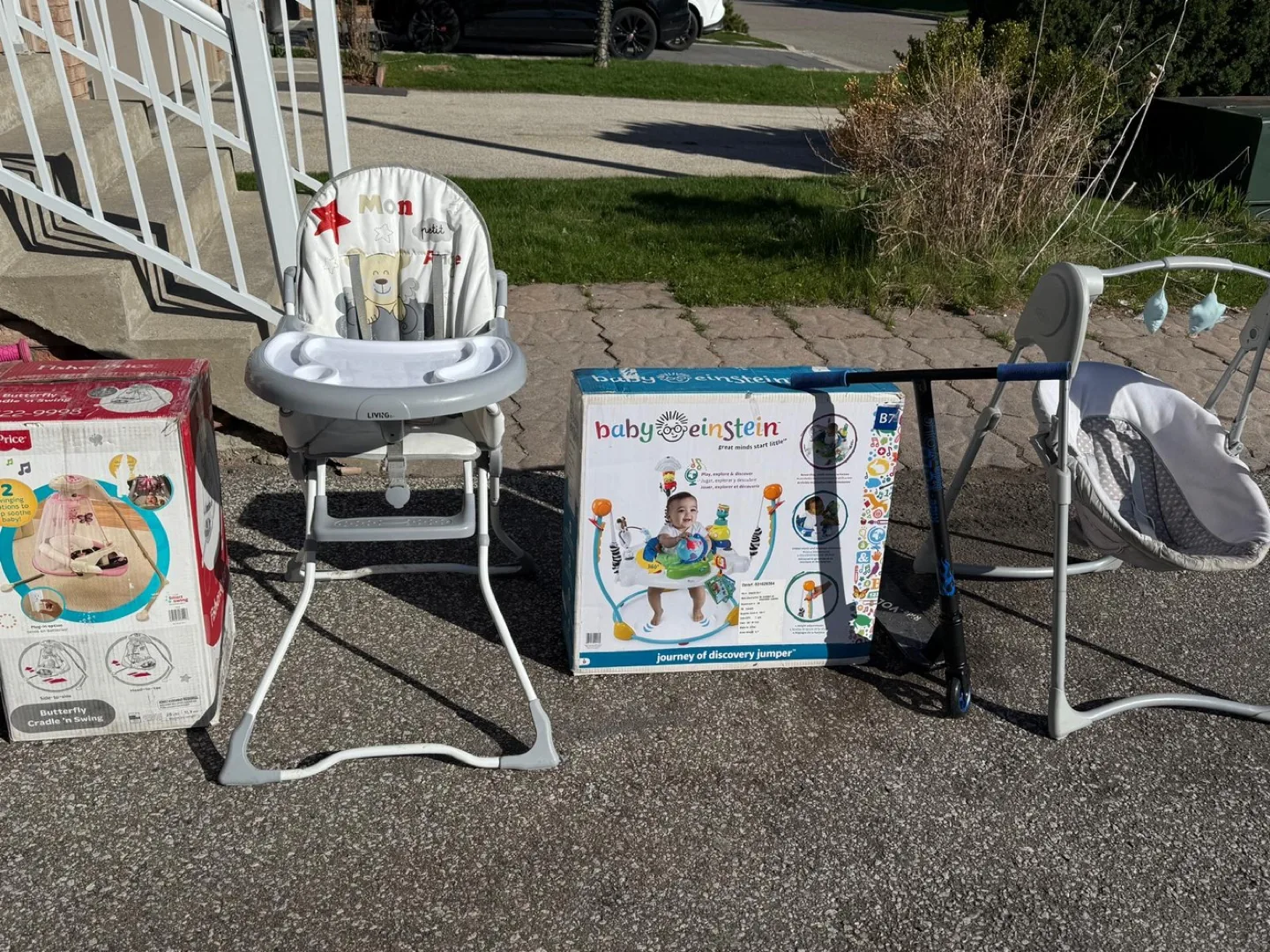 Baby Gear Bundle: High Chair, Jumper, Swing, and Scooter image indicator(3)