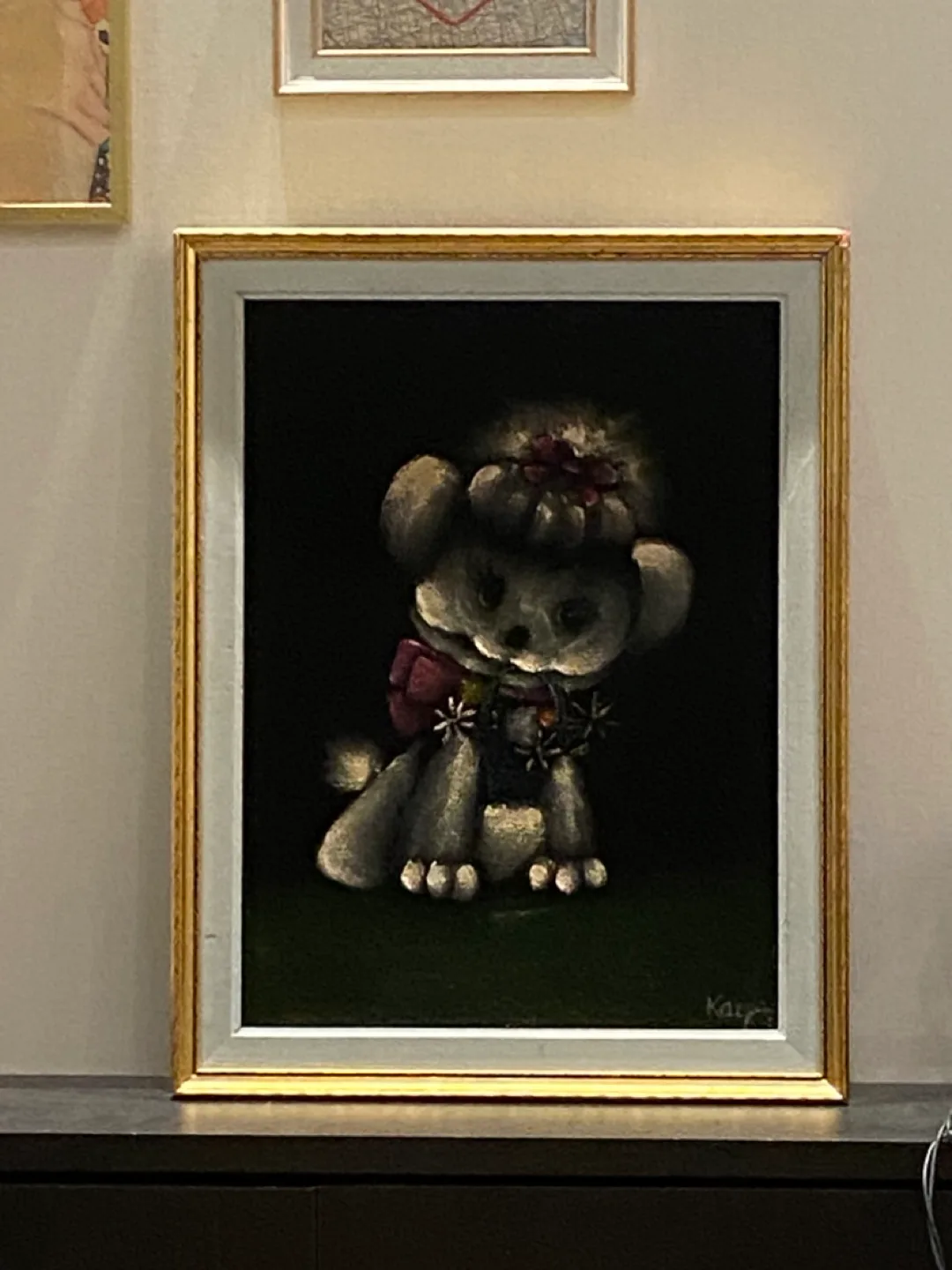 Vintage Framed Black Velvet Poodle Painting image indicator(6)