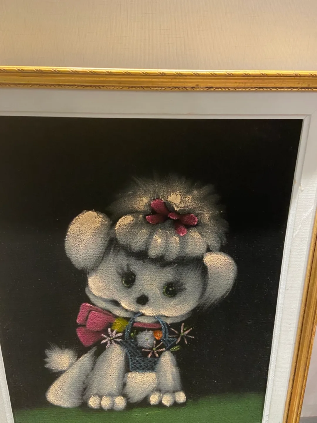 Vintage Framed Black Velvet Poodle Painting image indicator(2)