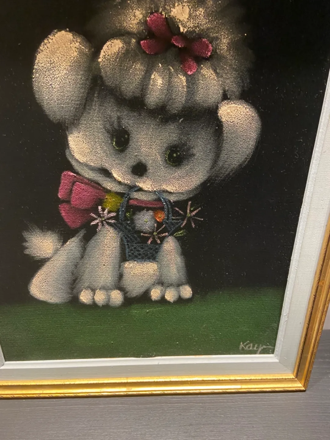 Vintage Framed Black Velvet Poodle Painting image indicator(3)