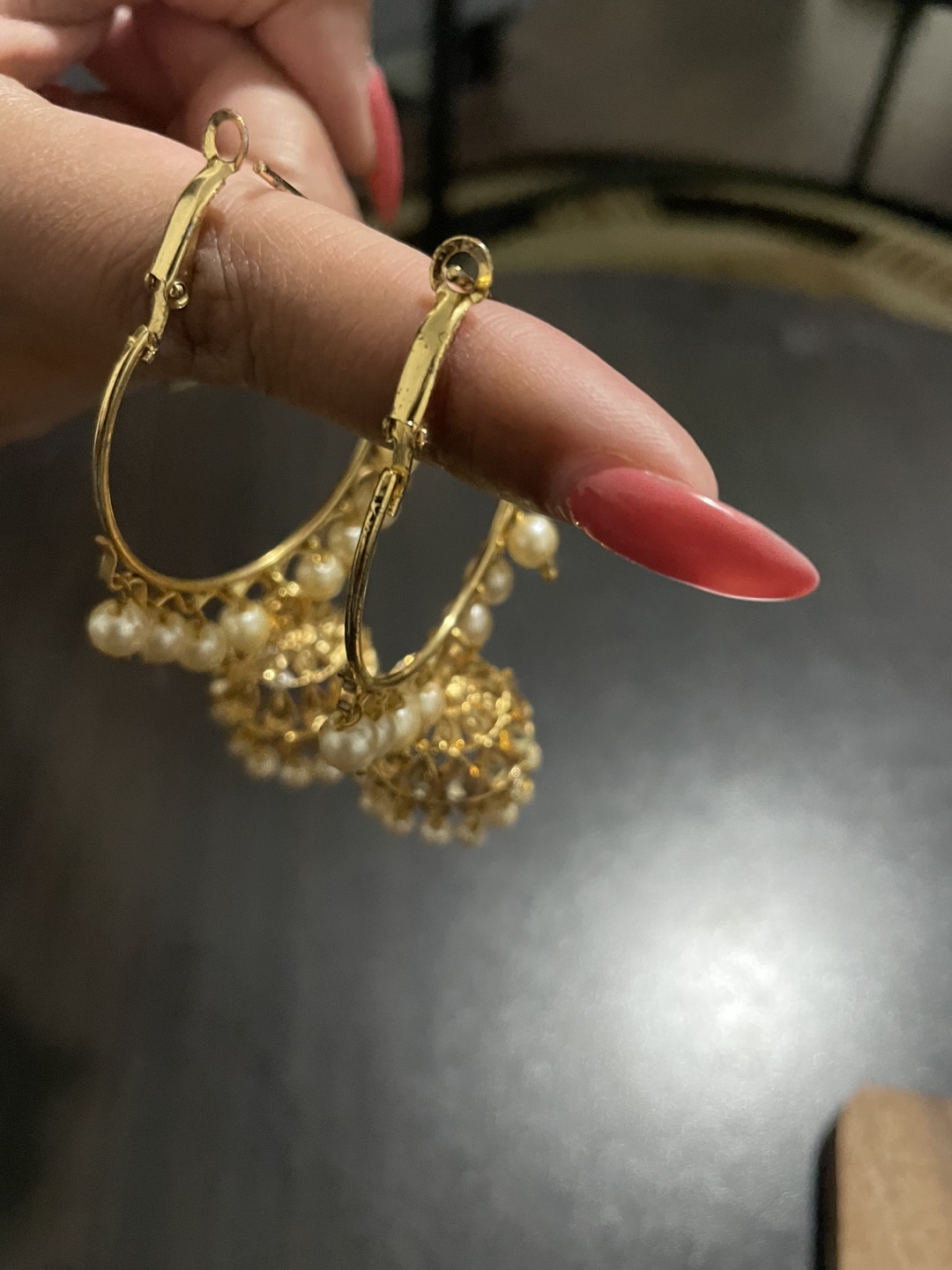 🏒Gold Jhumka Hoop Earrings with Pearls - photo 3
