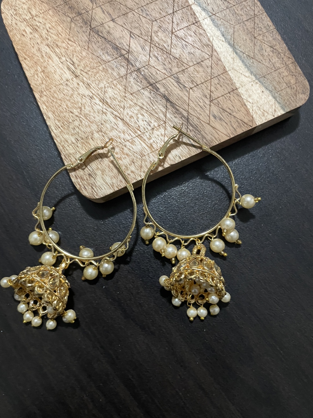 🏒Gold Jhumka Hoop Earrings with Pearls