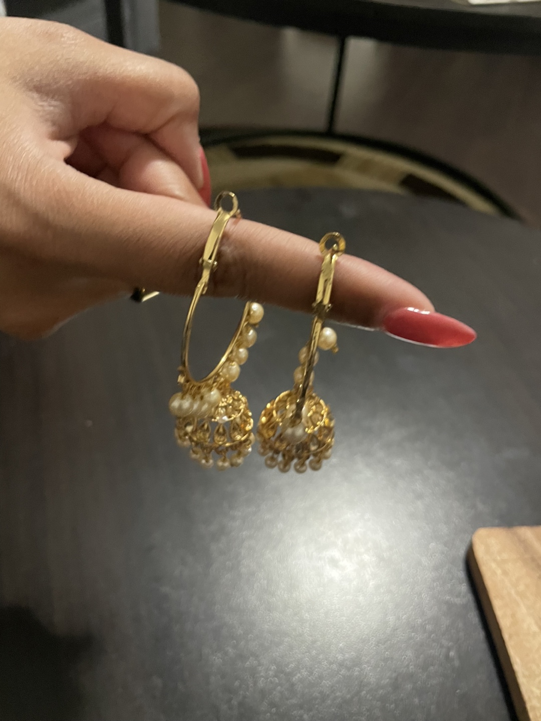 🏒Gold Jhumka Hoop Earrings with Pearls - photo 4