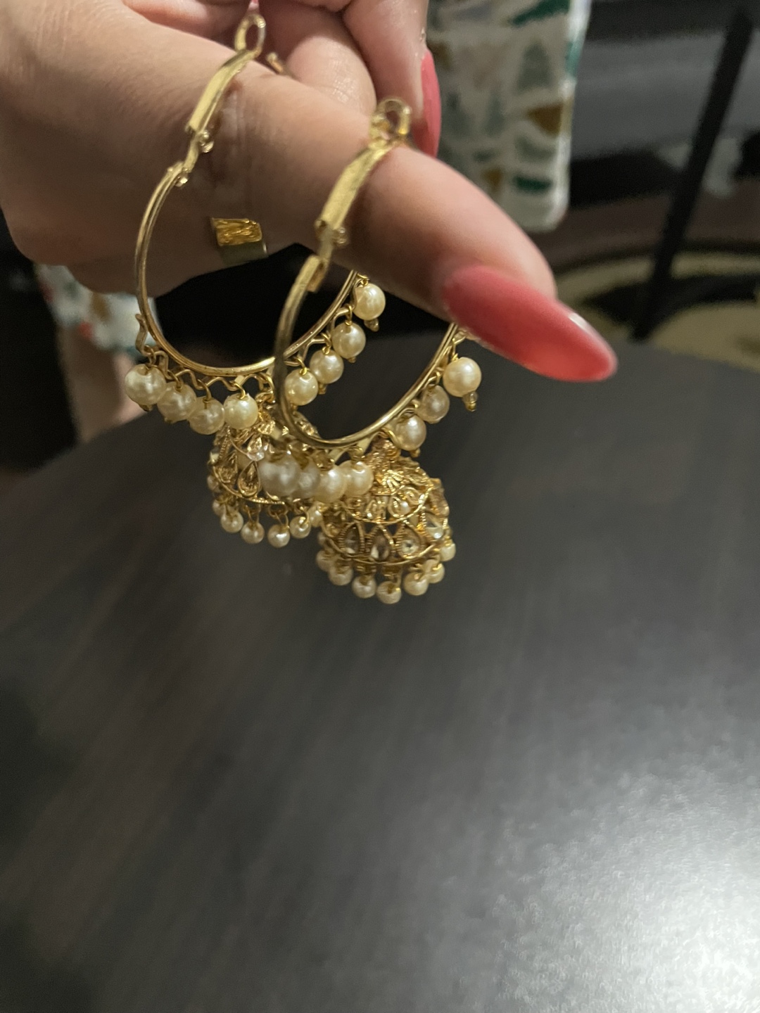 🏒Gold Jhumka Hoop Earrings with Pearls - photo 5