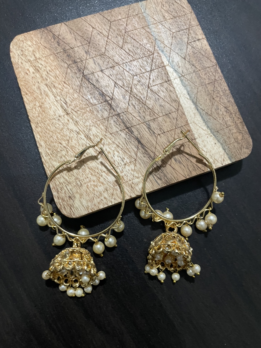 🏒Gold Jhumka Hoop Earrings with Pearls - photo 2