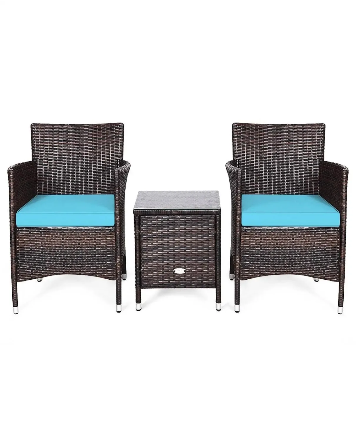3-Piece Wicker Patio Set with Teal Cushions thumbnail