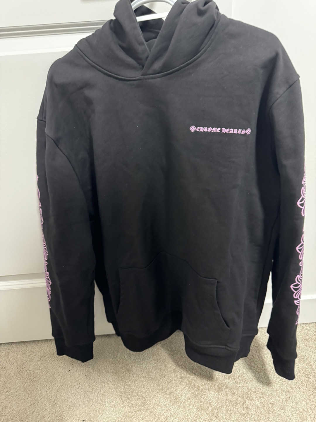 Chrome Hearts Black Hoodie with Pink Detailing