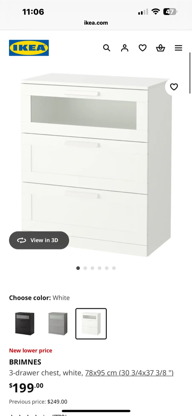 IKEA BRIMNES 3-drawer dresser, white - photo 5