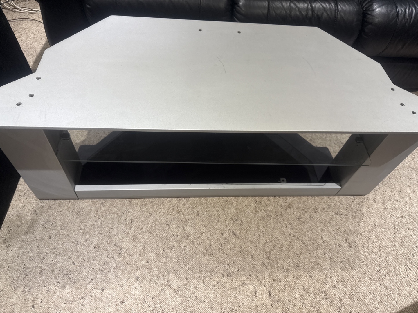 TV Stand - Silver with Glass Shelf