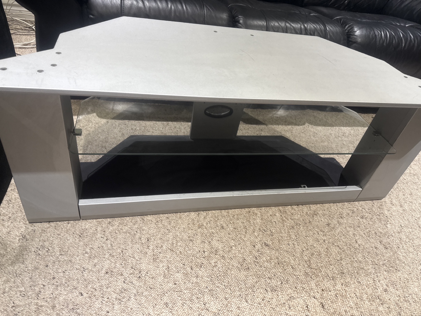TV Stand - Silver with Glass Shelf - photo 2