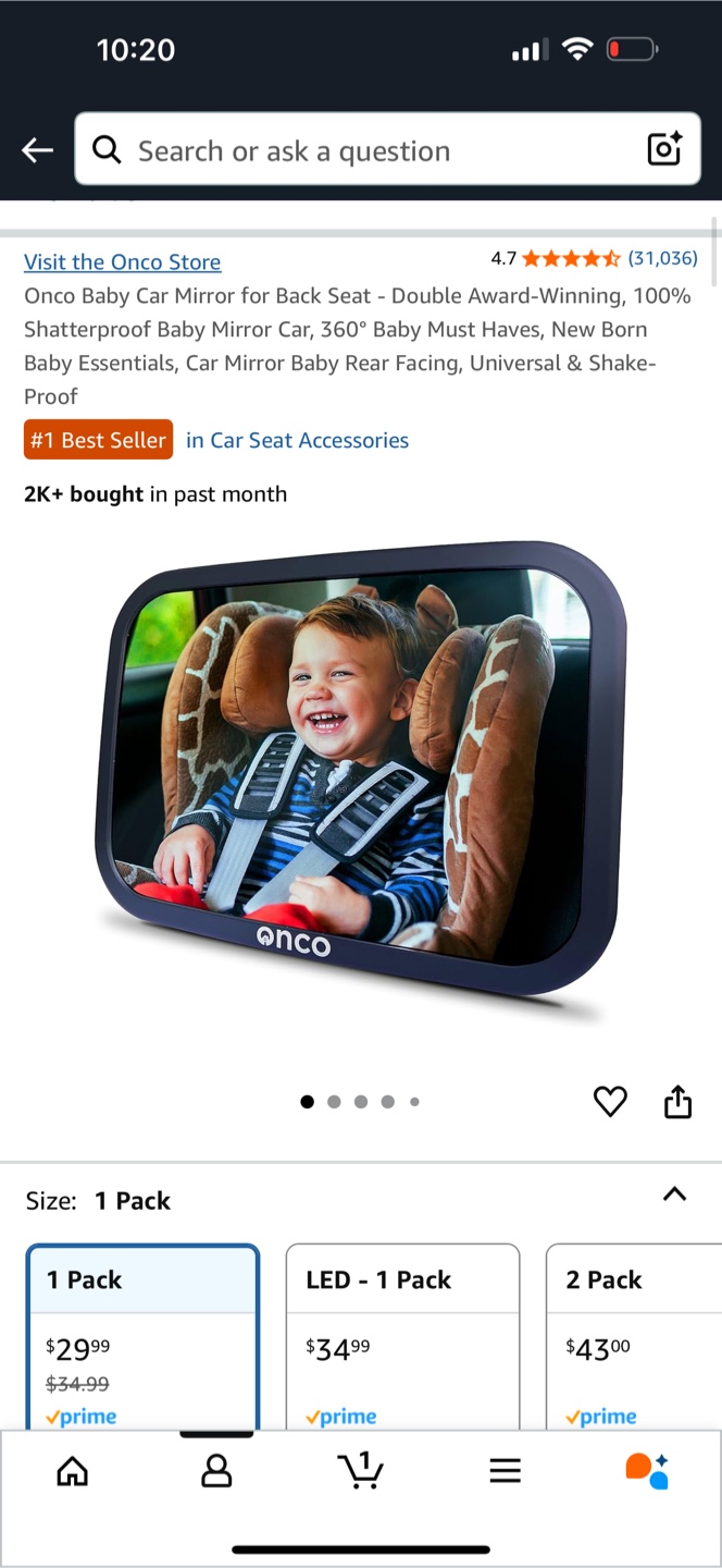 Onco Baby Car Mirror - Shatterproof, 360° View