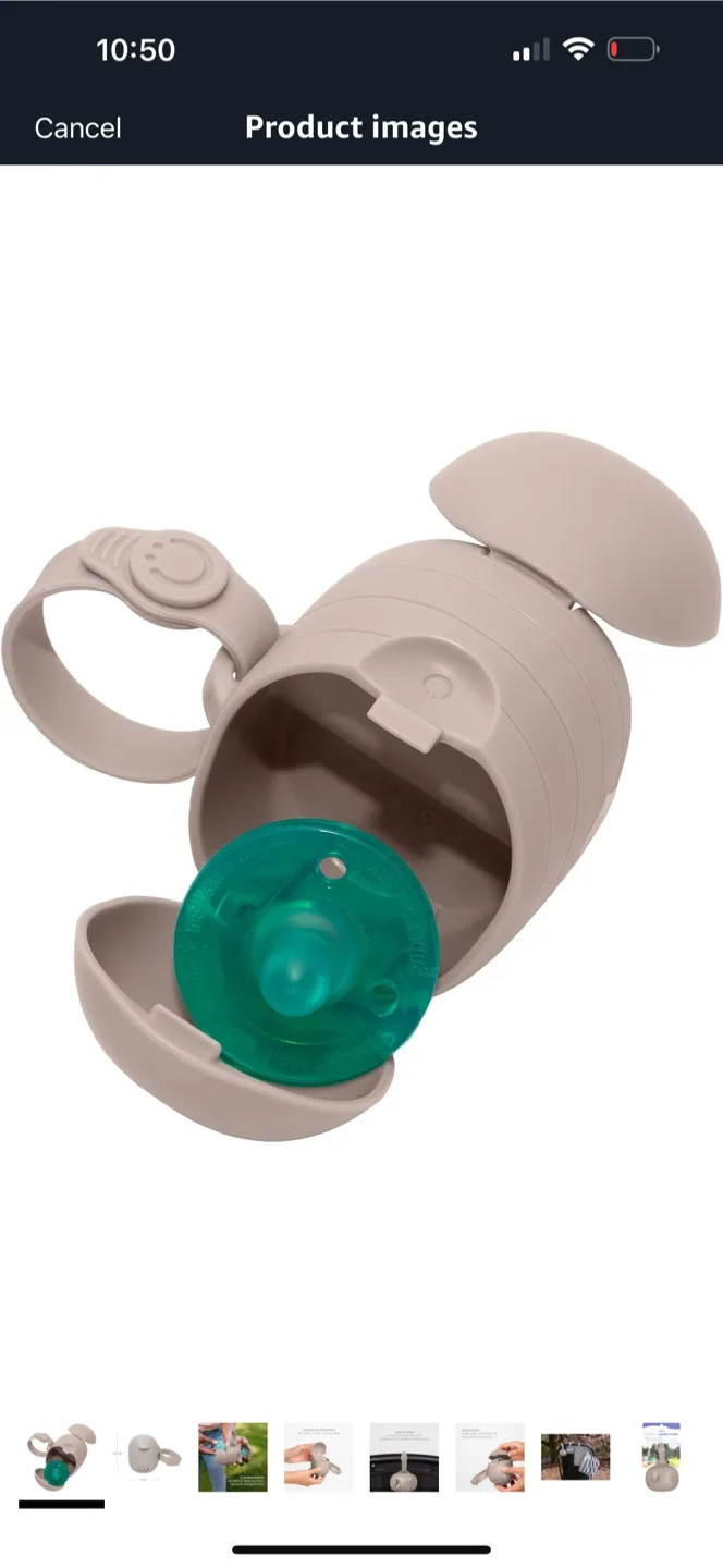 Beige silicone poop bag dispenser with teal pacifier case thumbnail