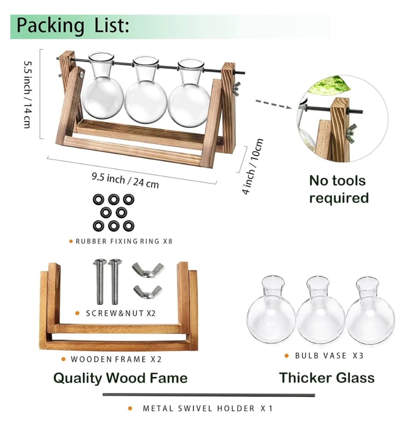 IVOADOR Desktop Glass Planter, 3 Bulb Vase image indicator(4)