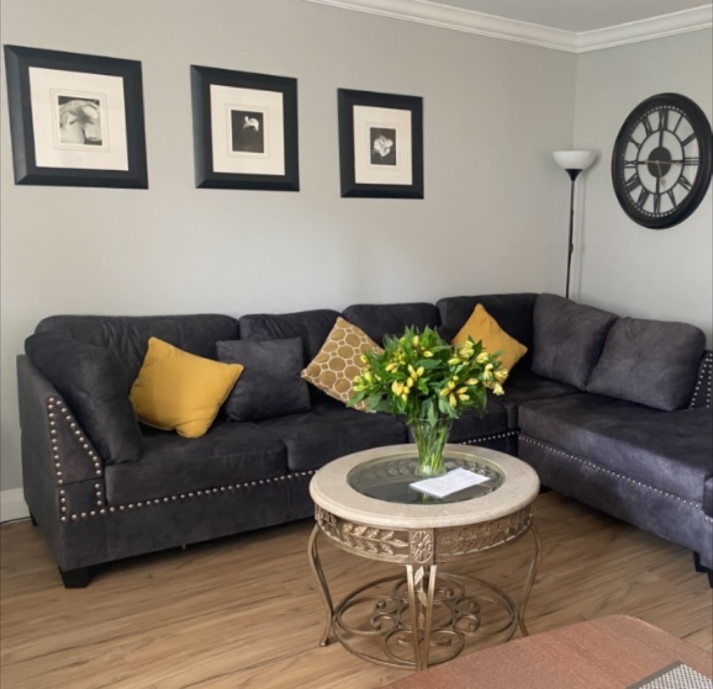 Dark Grey L-Shaped Sectional Sofa