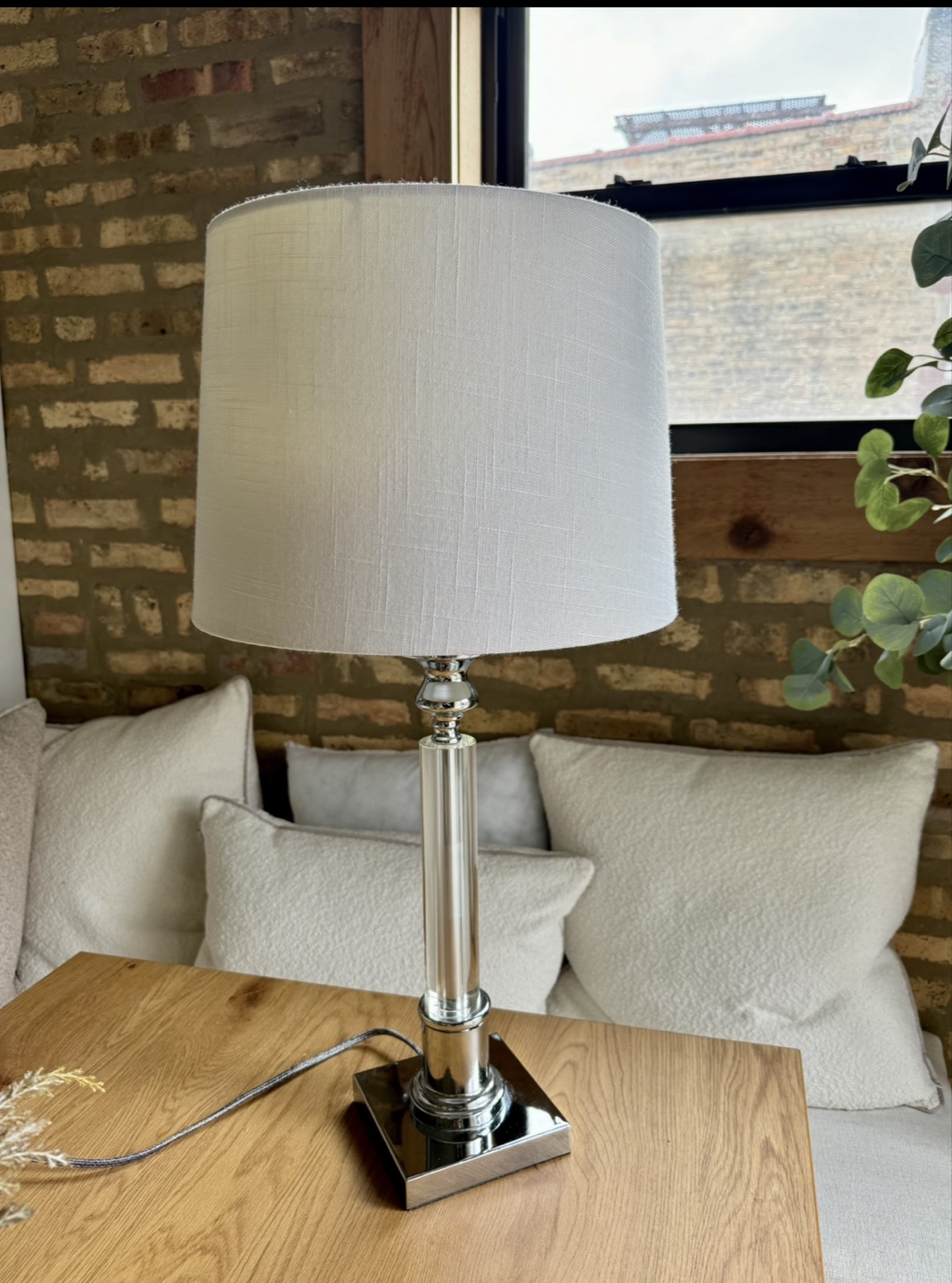 Elegant Crystal Table Lamp with Off-White Shade