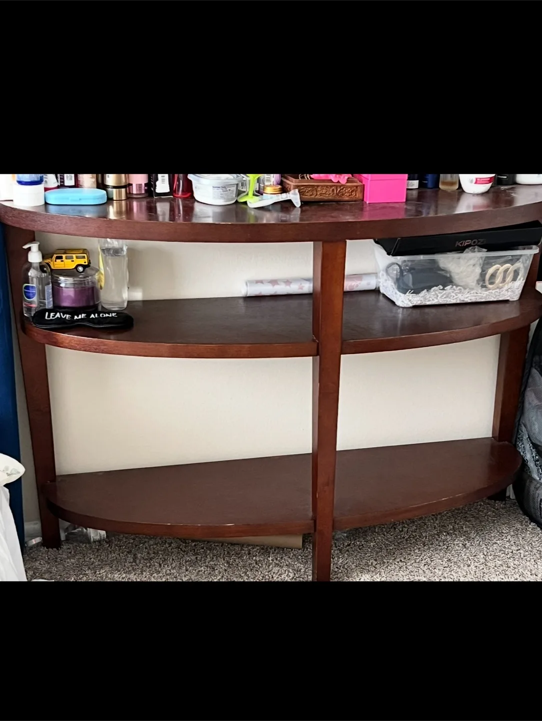 Dark Brown Wooden Half-Moon Console Table thumbnail