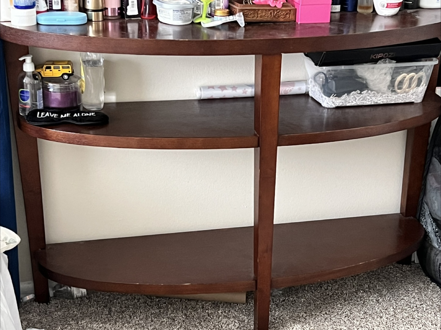 Dark Brown Wooden Half-Moon Console Table - photo 2
