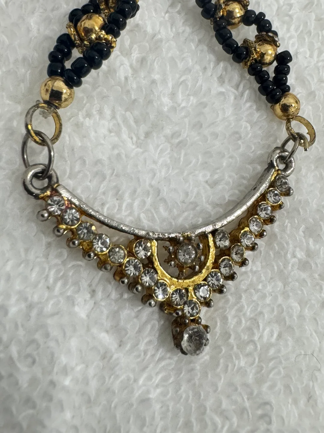 Black and Gold Beaded Mangalsutra with Rhinestone Pendant image indicator(2)