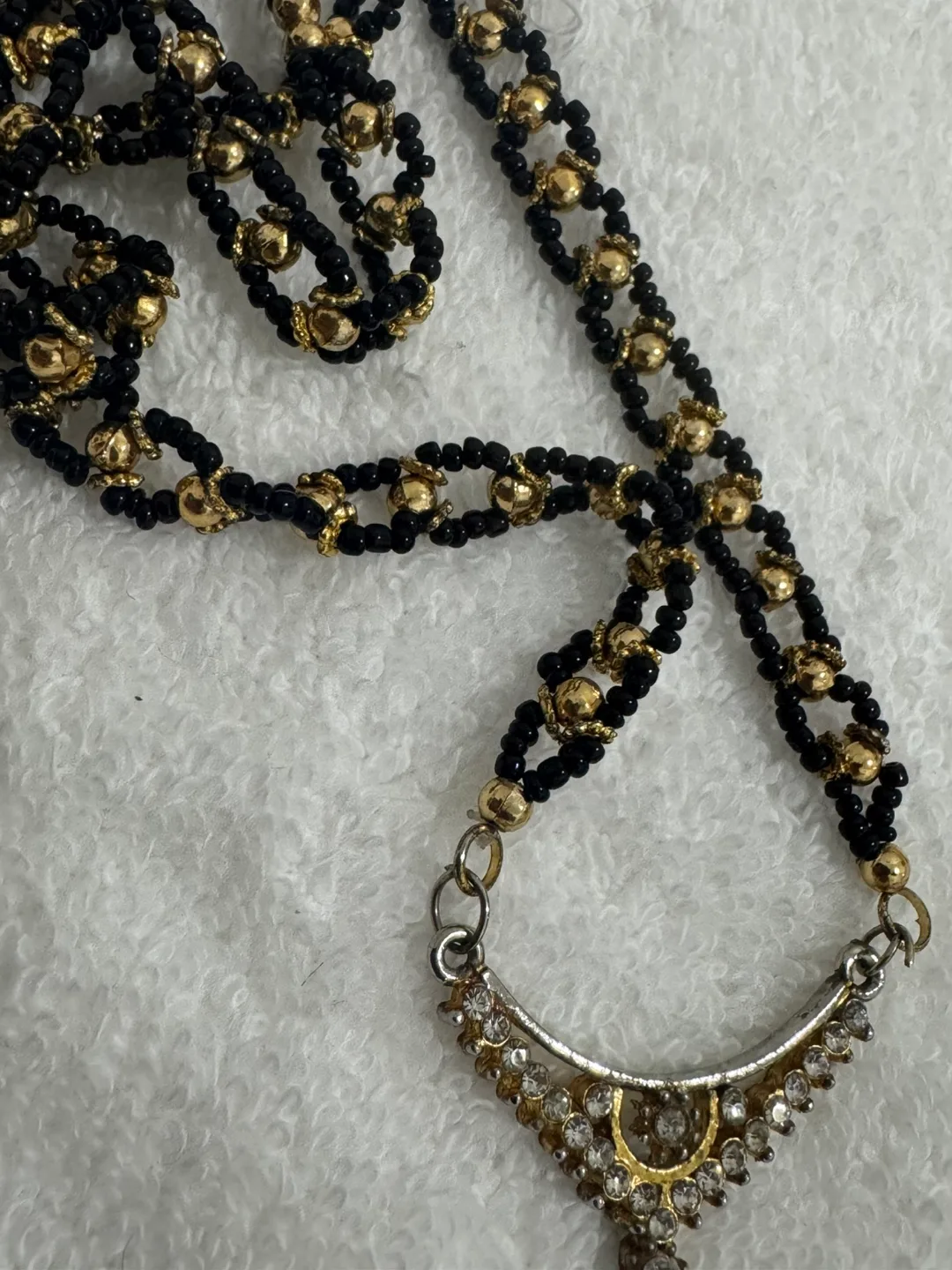 Black and Gold Beaded Mangalsutra with Rhinestone Pendant image indicator(4)