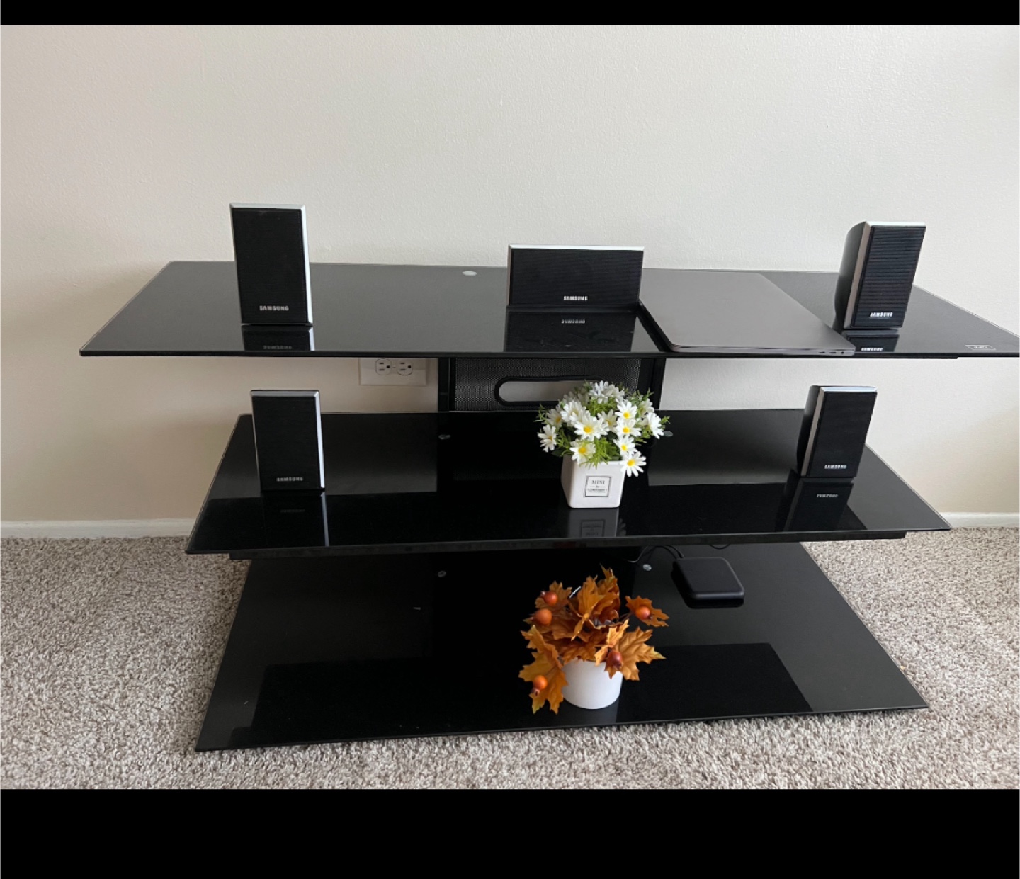 Black Glass Media Console Stand