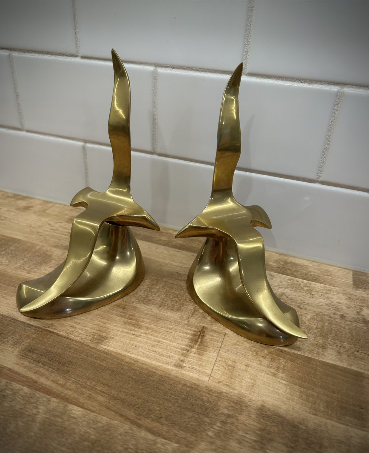 Mid-Century Modern Brass Seagull Bookends