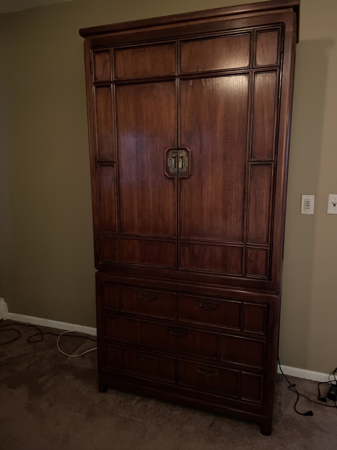 Vintage Wood Armoire with Drawers