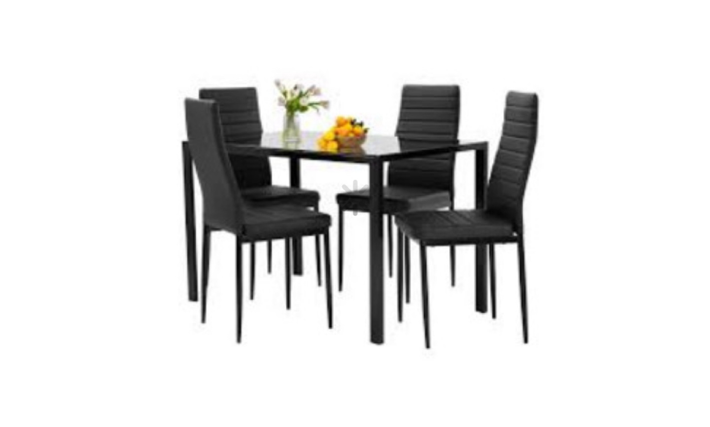 FDW Black Glass Dining Table Set with 4 Chairs