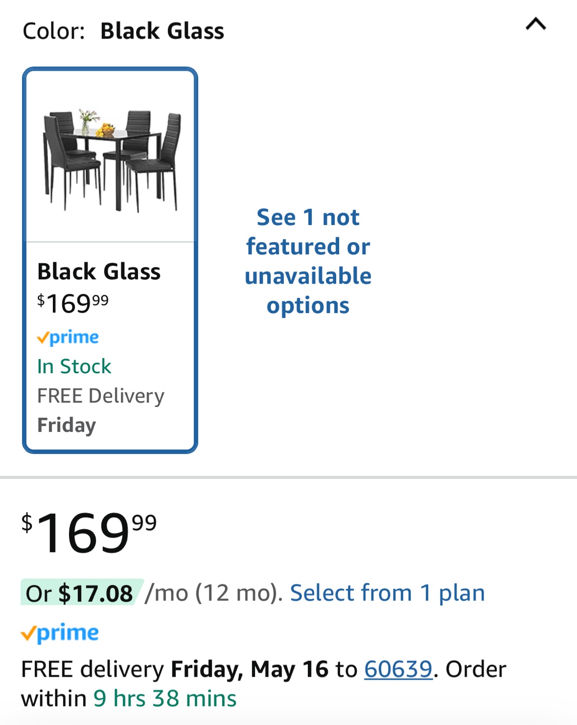 FDW Black Glass Dining Table Set with 4 Chairs - photo 2