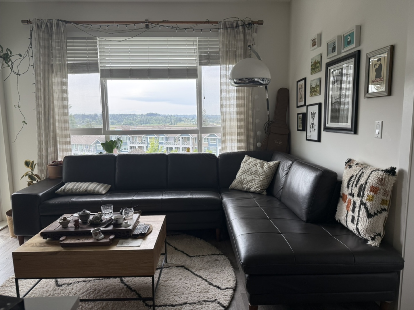 Dark Grey Leather Sectional Sofa - photo 3