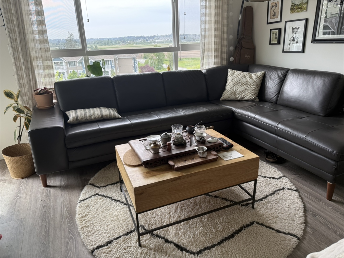 Dark Grey Leather Sectional Sofa
