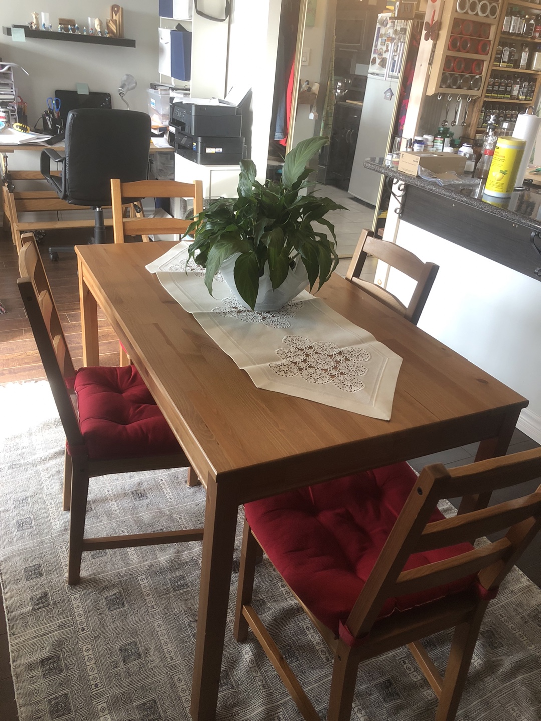 IKEA 4-Person Dining Set with Red Cushions