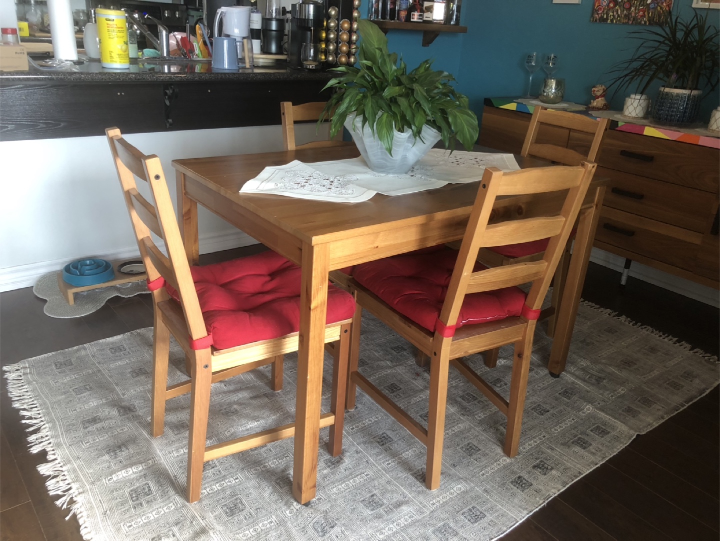 IKEA 4-Person Dining Set with Red Cushions - photo 3