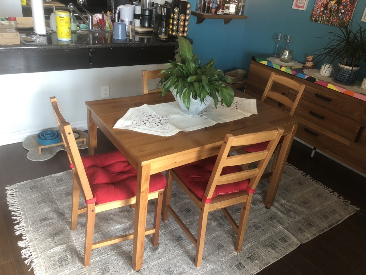 IKEA 4-Person Dining Set with Red Cushions - photo 2