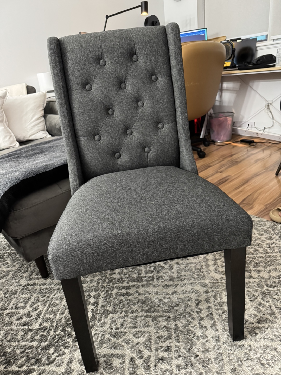 Grey Fabric Dining Chair with Button Tufting - photo 2