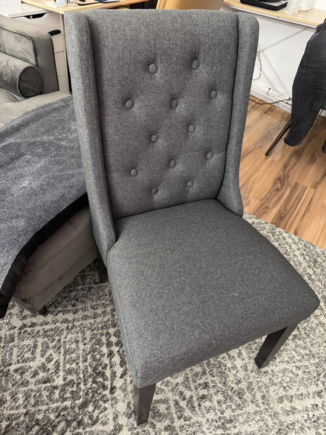 Grey Fabric Dining Chair with Button Tufting