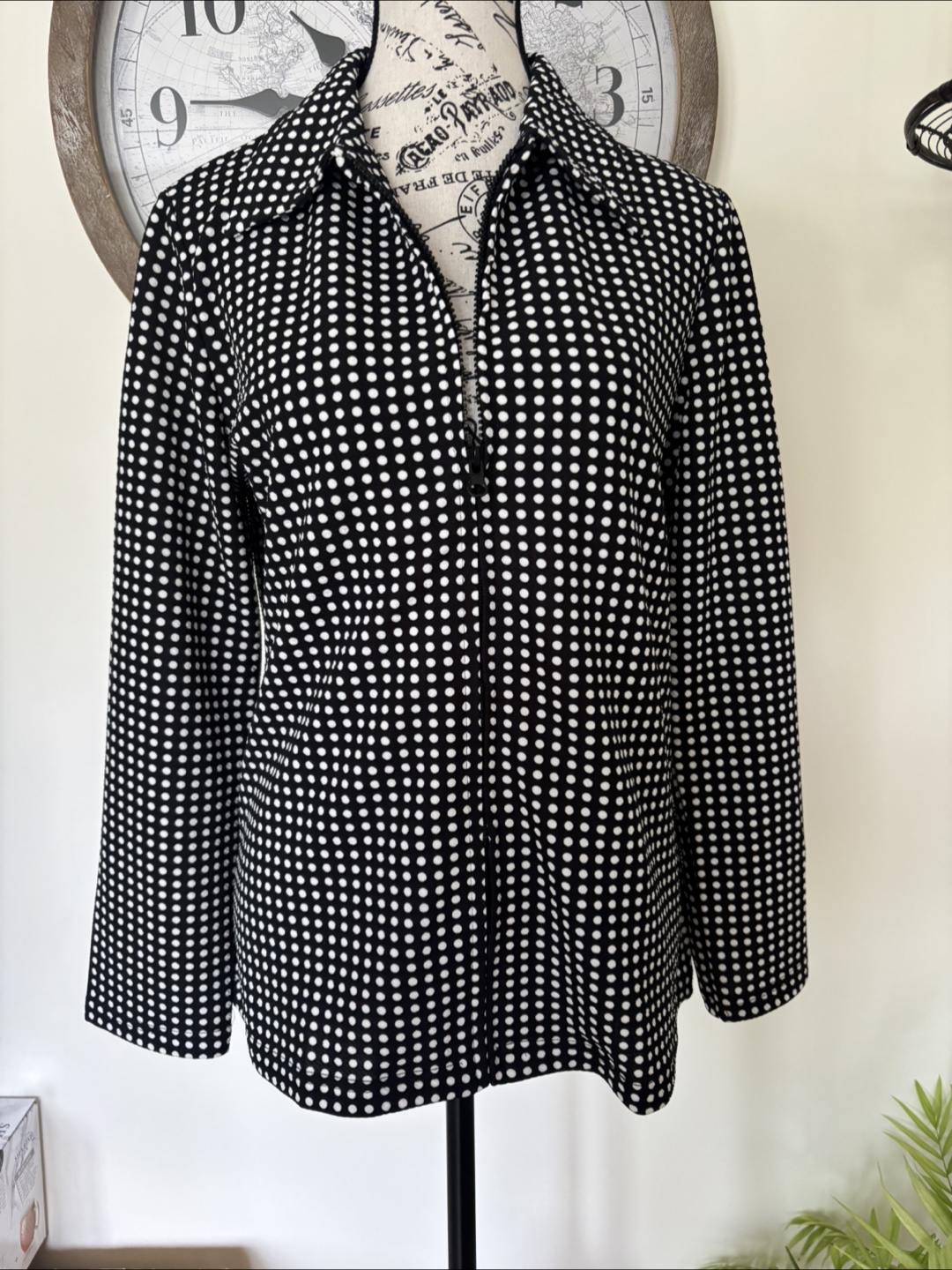 Women's Black and White Polka Dot Jacket - photo 3