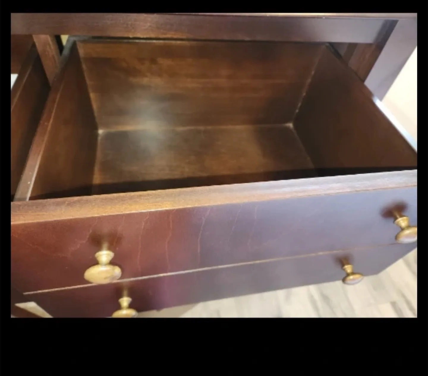 Dark brown wooden secretary desk with pull-out keyboard tray image indicator(2)