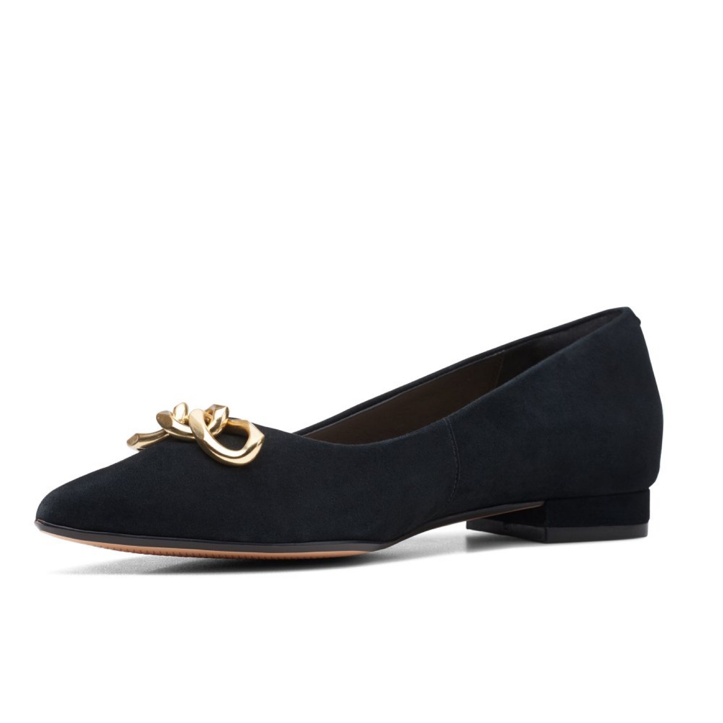 Clarks Laina15 Trim Womens Shoes Suede Gold Chain Flat - photo 2