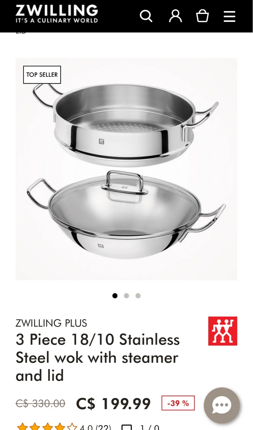 Zwilling Plus 3-Piece Stainless Steel Wok+Steamer+Lid image indicator(4)