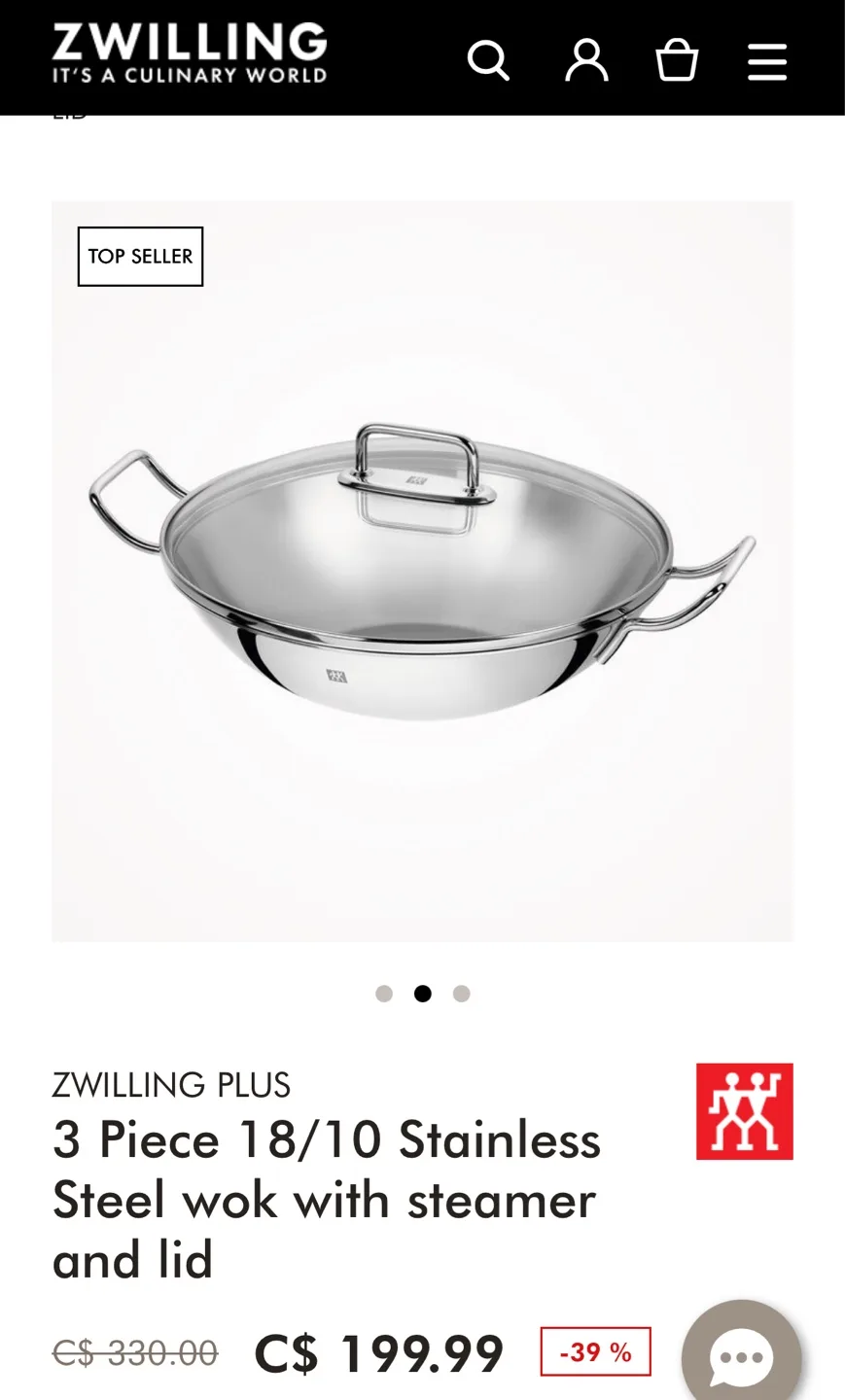 Zwilling Plus 3-Piece Stainless Steel Wok+Steamer+Lid image indicator(5)