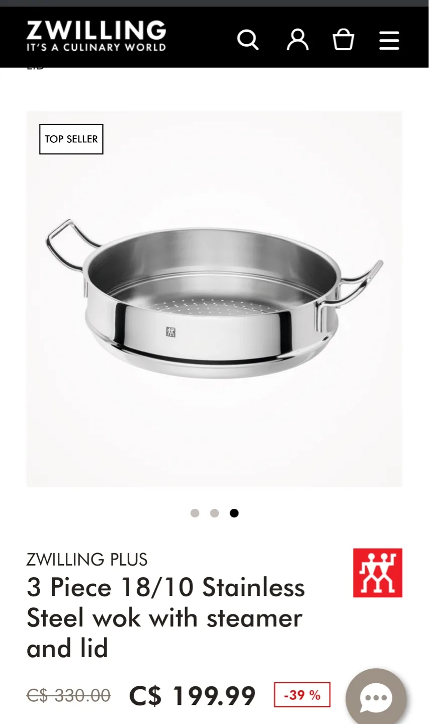 Zwilling Plus 3-Piece Stainless Steel Wok+Steamer+Lid image indicator(6)