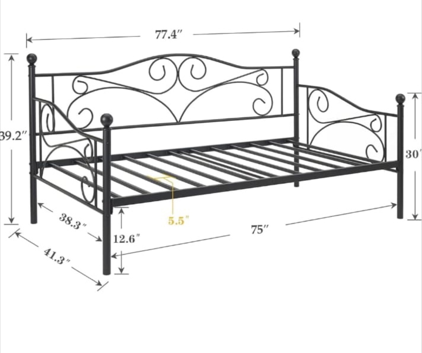 Black Metal Daybed Frame - photo 2