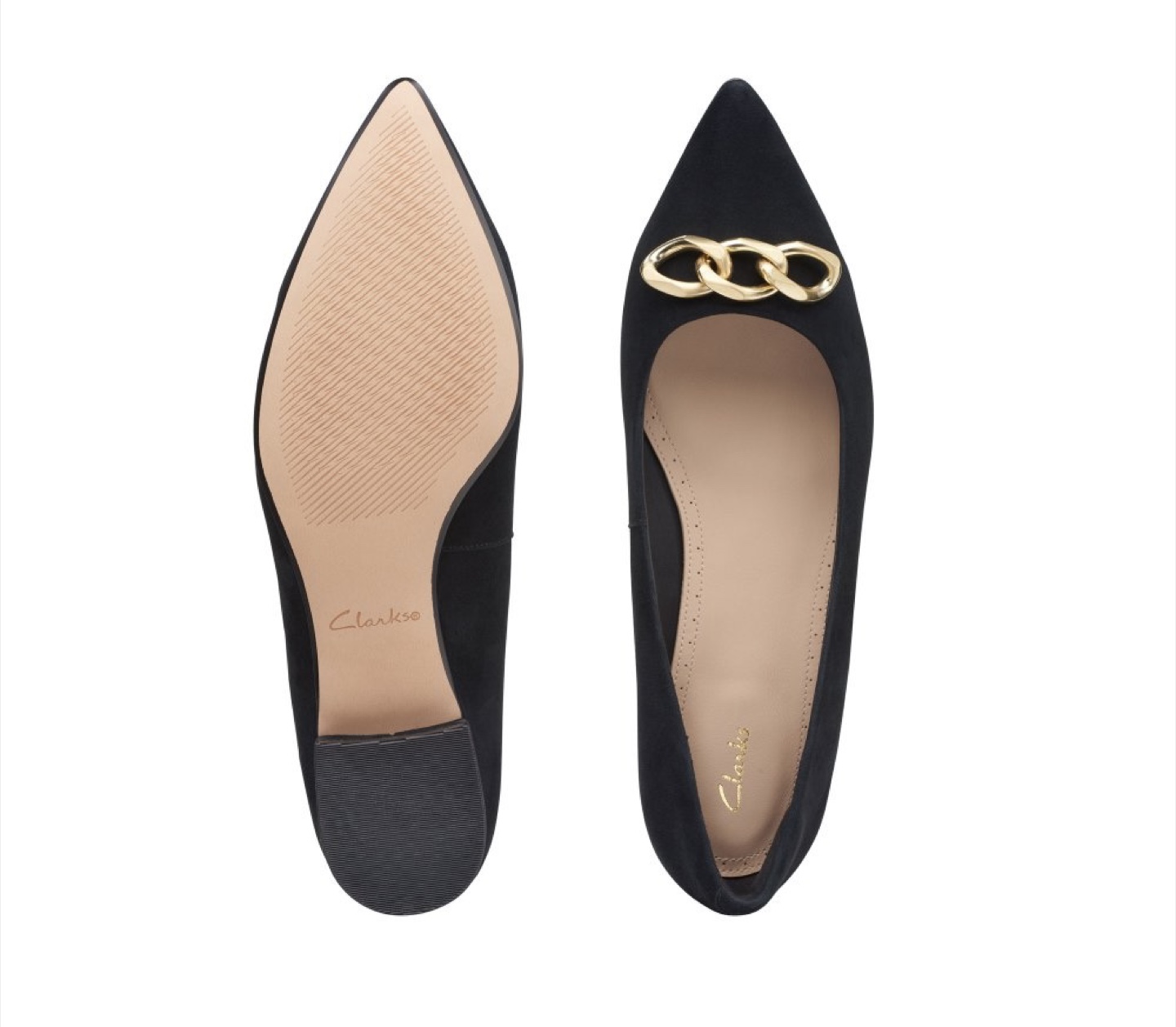 Clarks Laina15 Trim Womens Shoes Suede Gold Chain Flat