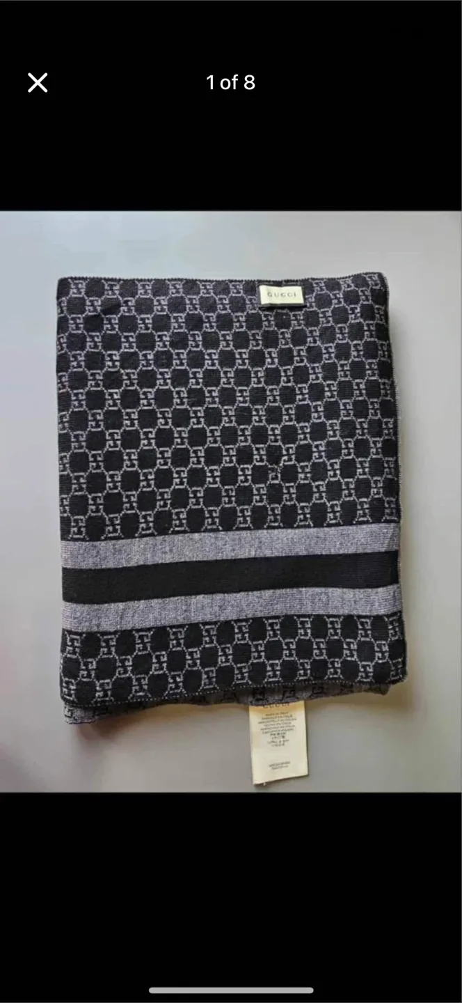 Authentic Gucci Grey and Black GG Pattern Scarf thumbnail