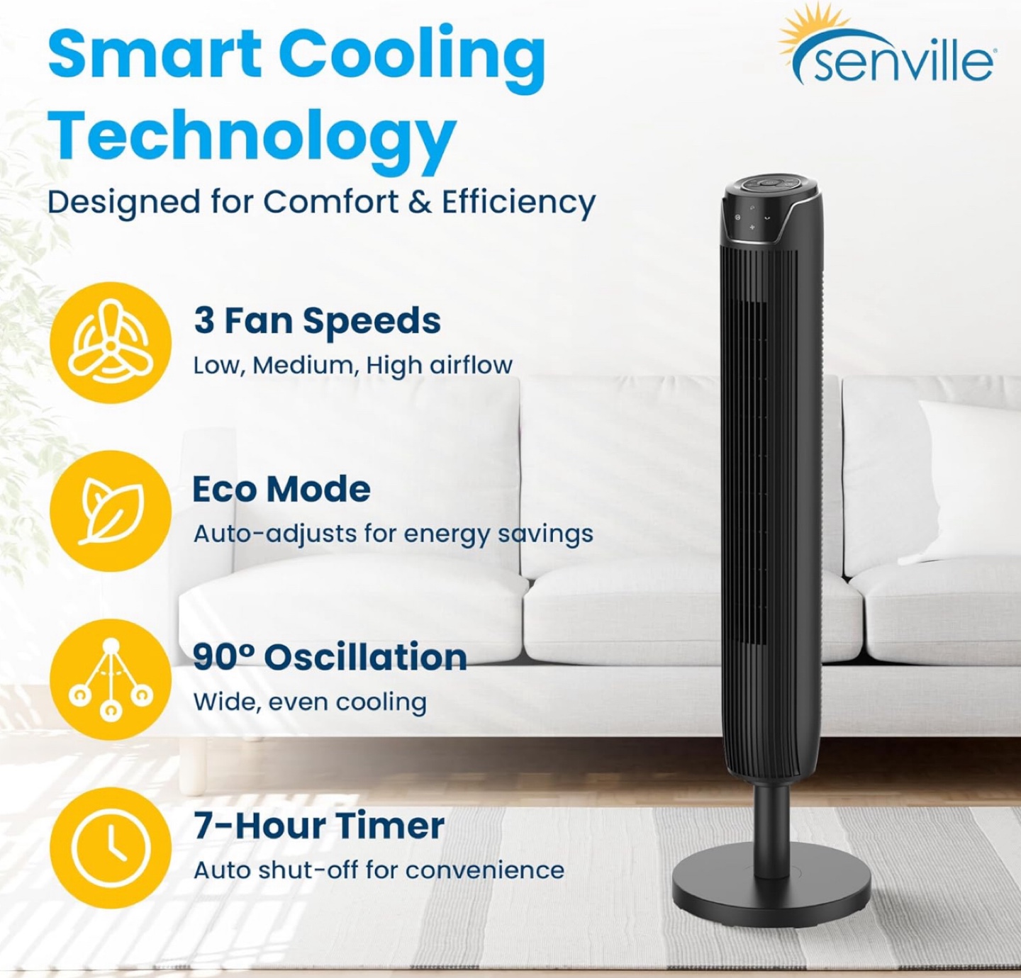 Senville Tower Fan - 42 inch Adjustable Height
