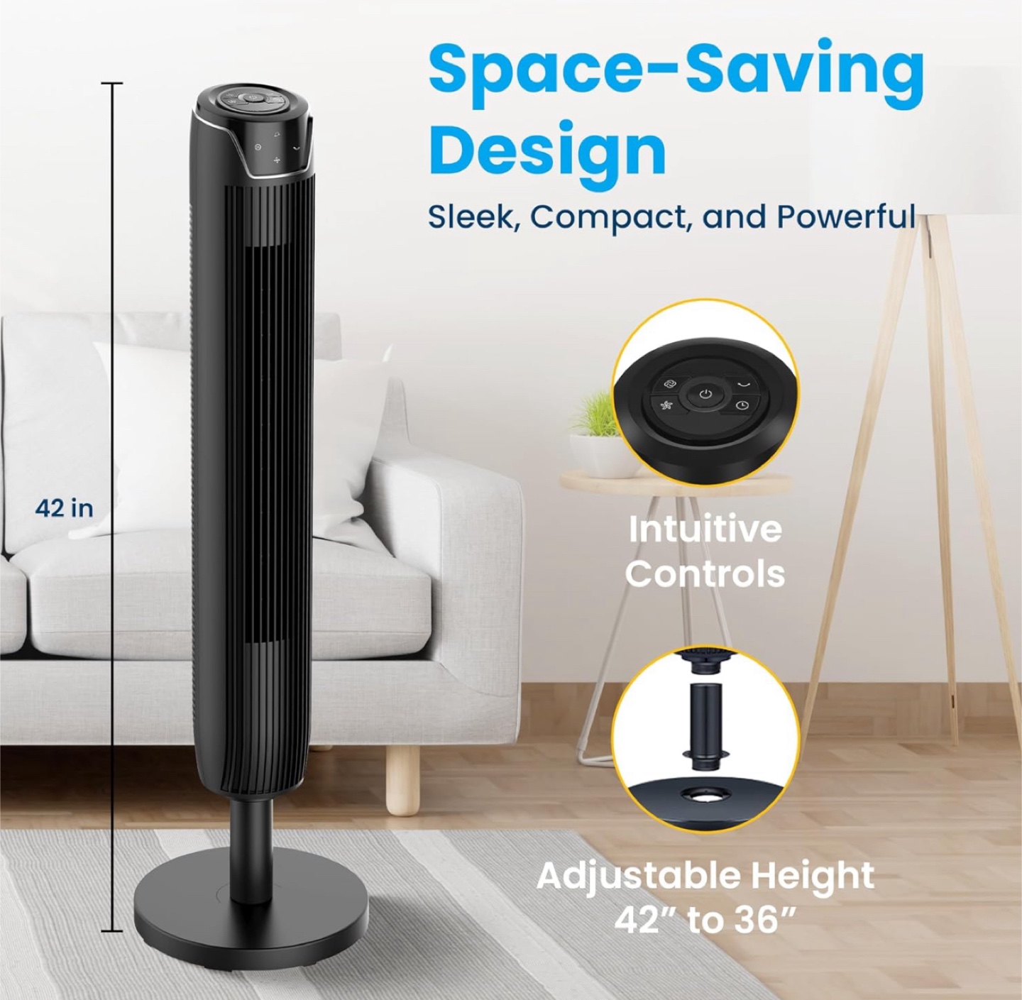 Senville Tower Fan - 42 inch Adjustable Height - photo 3