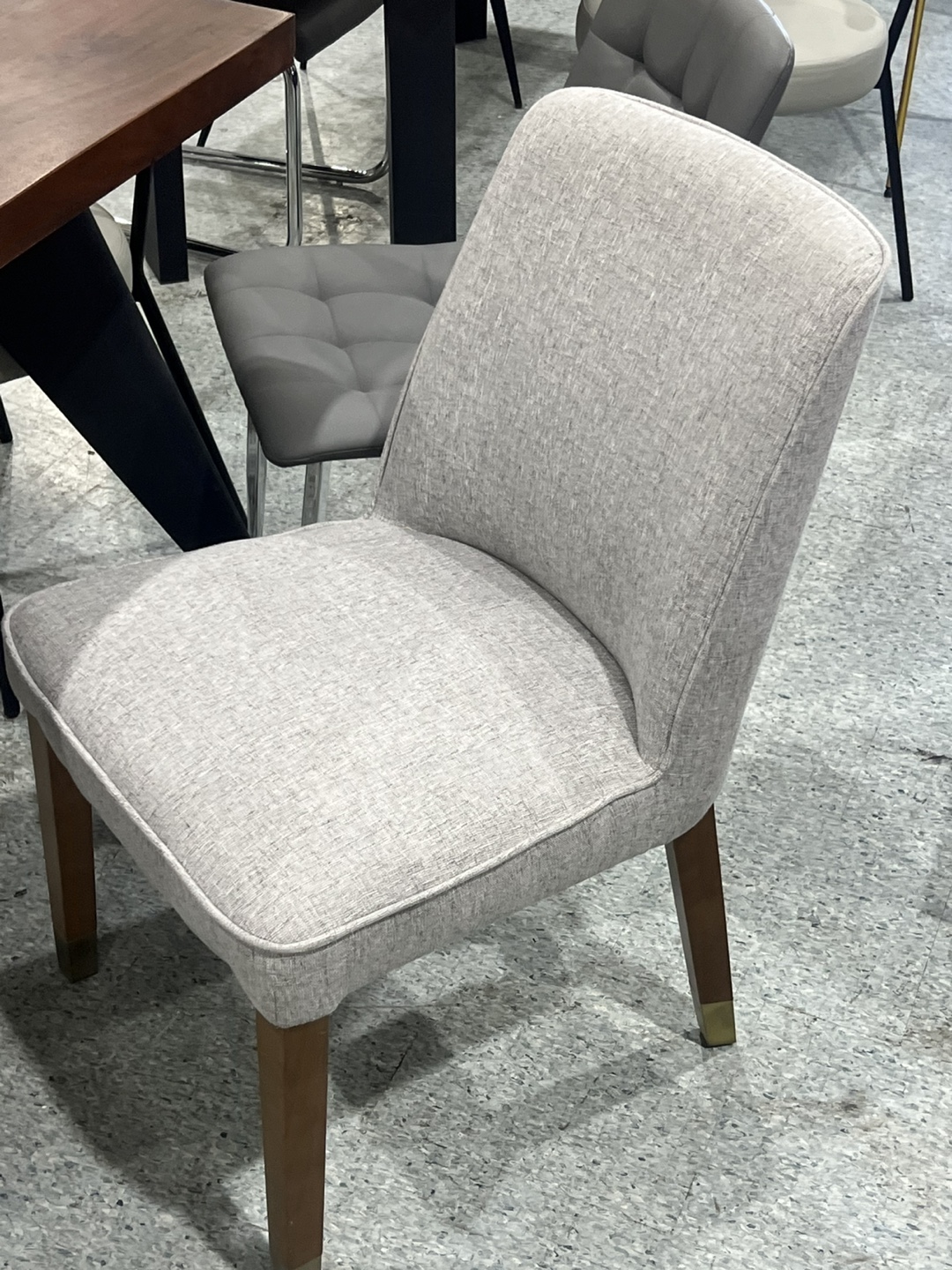 Light Grey Fabric Dining Chair with Wooden Legs