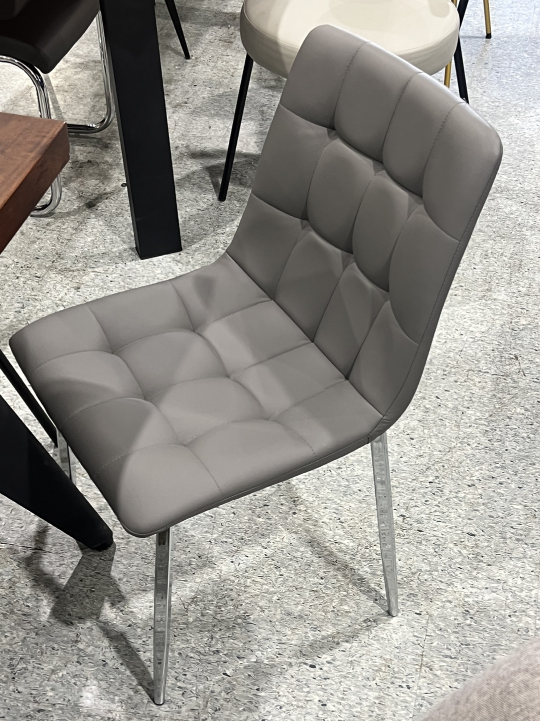 Grey Button Tufted Dining Chair with Chrome Legs - photo 2