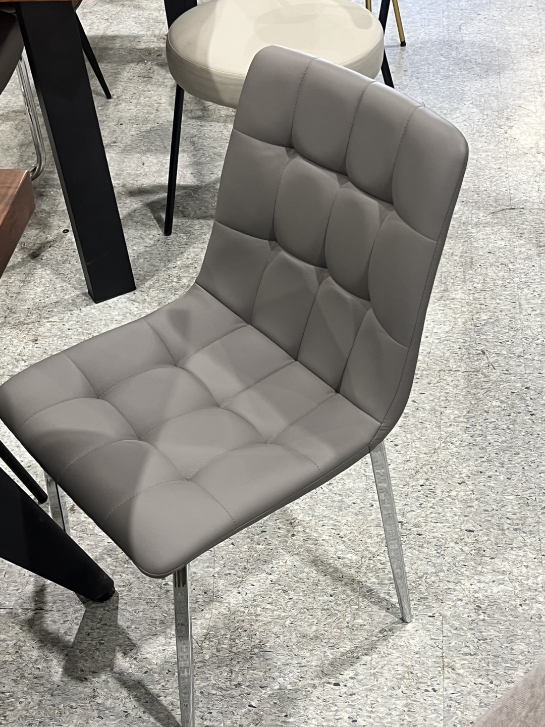 Grey Button Tufted Dining Chair with Chrome Legs - photo 3