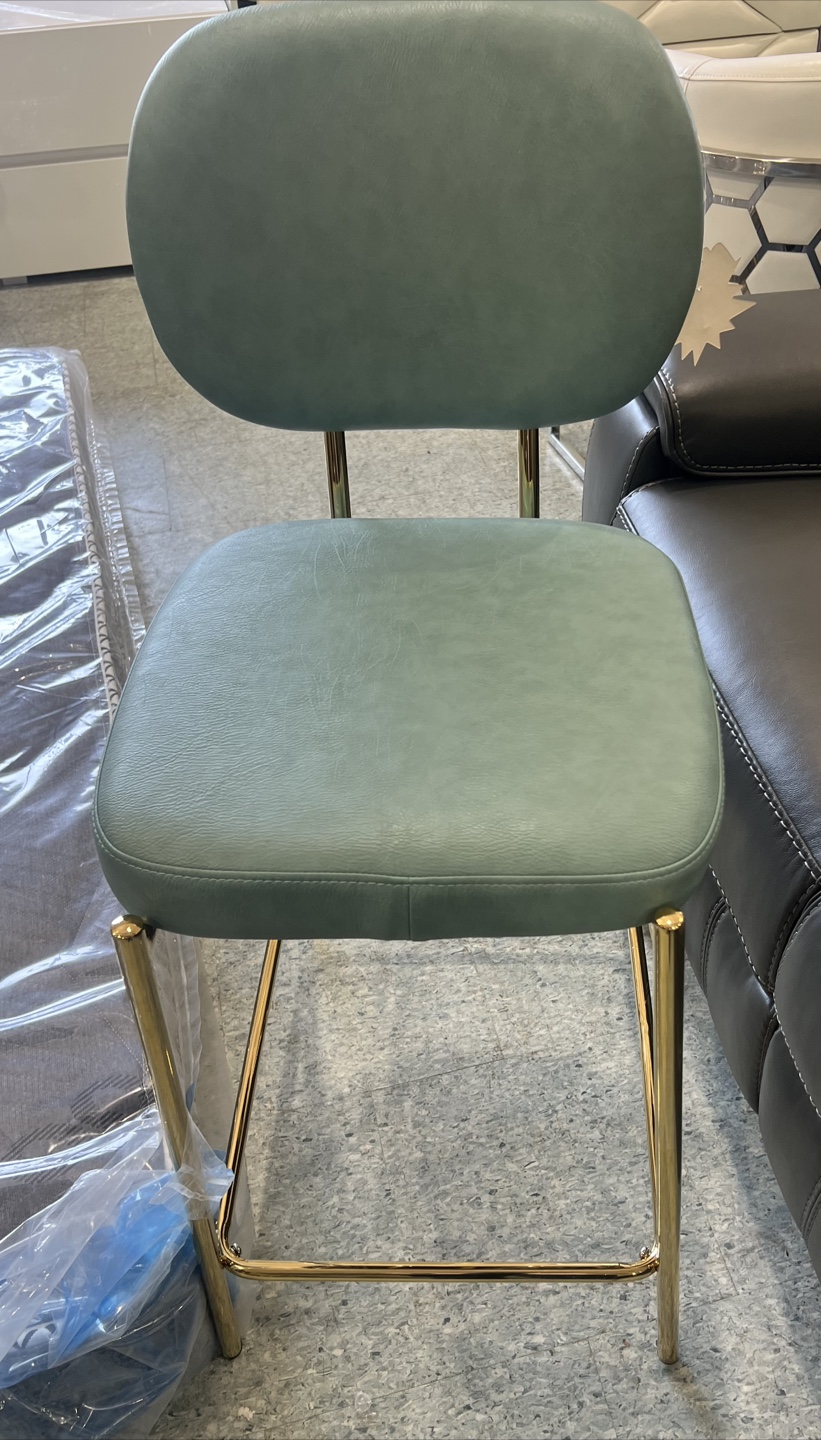 Mid-Century Modern Counter Stool Teal Leather Gold Legs